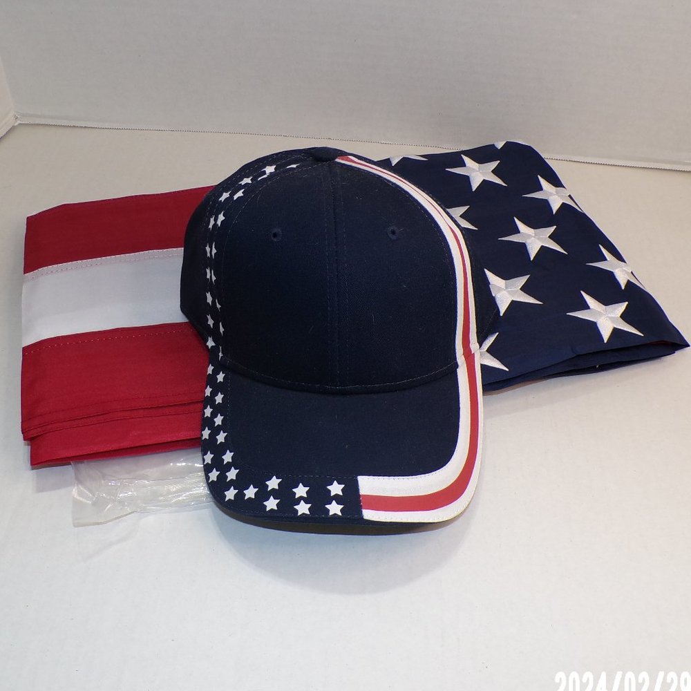 NEW (1)  USA STARS AND STRIPES FLAG  AND  (1) USA STARS AND STRIPES CAP/HAT